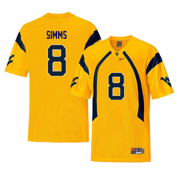 NCAA Men's Marcus Simms West Virginia Mountaineers Yellow #8 Nike Stitched Football College Retro Authentic Jersey PT23C43LH